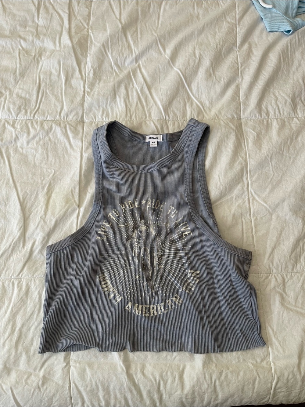 Garage Slate Blue Ribbed Graphic Crop Tank